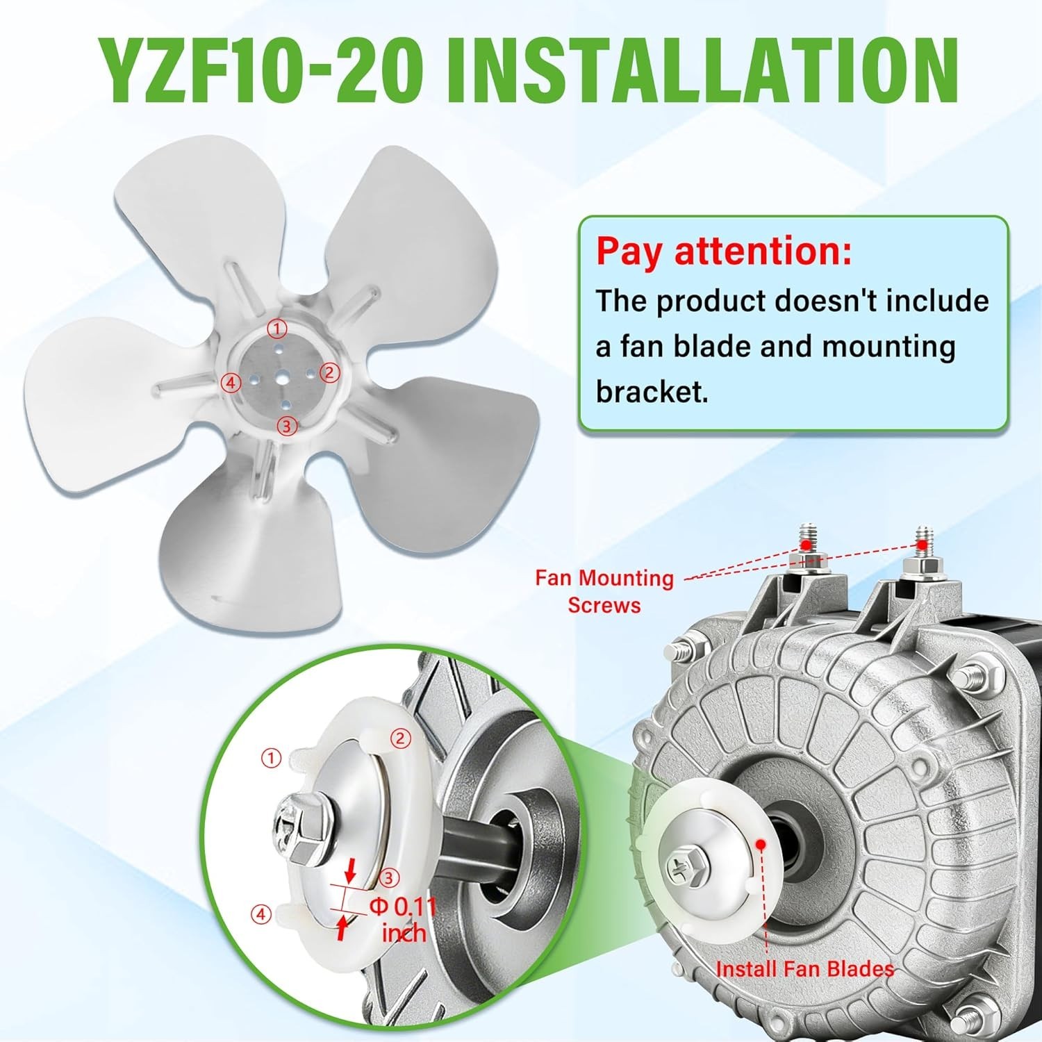 YZF10-20 Condenser Fan Motor AC 120V 60Hz 1550Rpm 10/55W 0.8A Electric Shaded Po