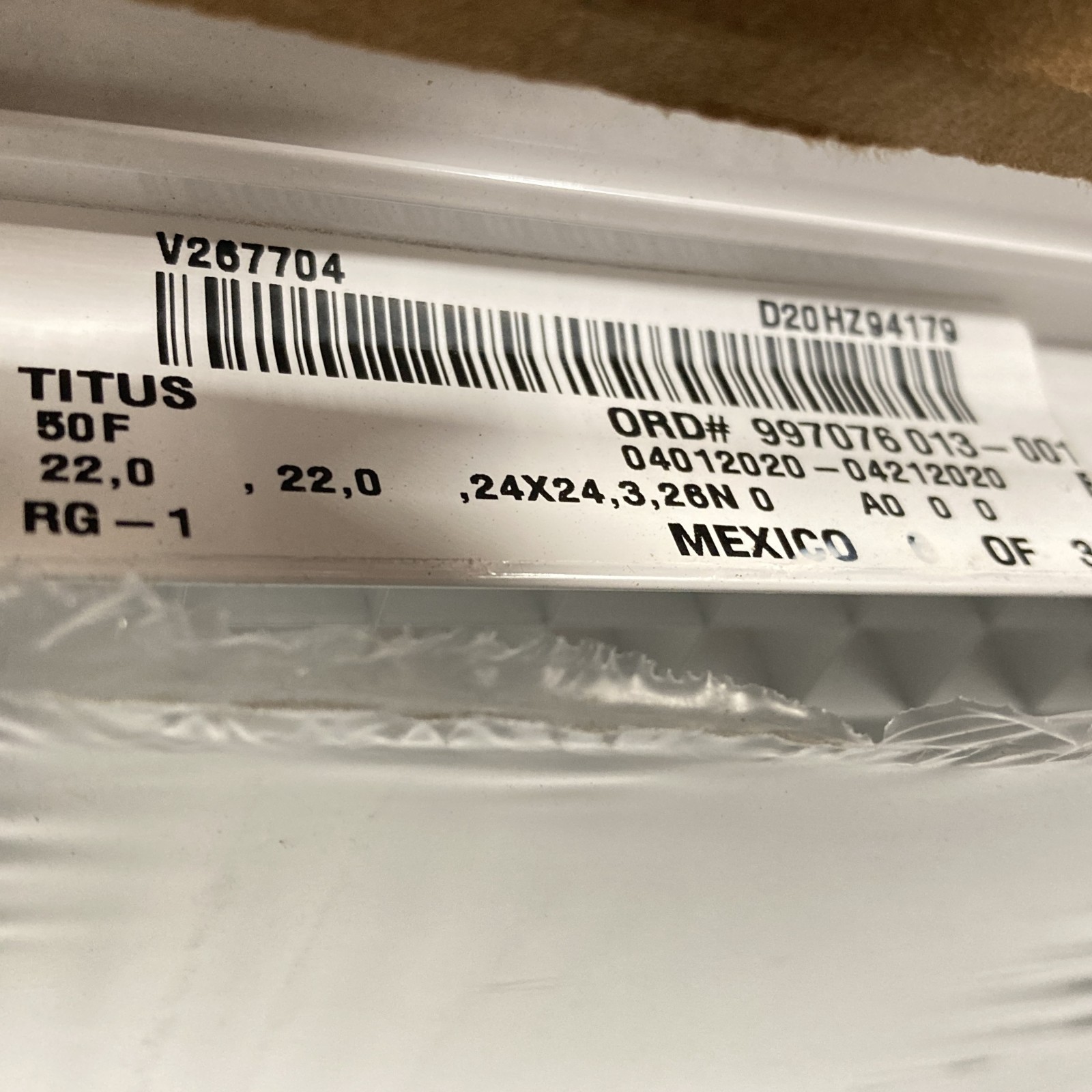 Titus 50F 2′ x 2′ All Aluminum Eggcrate Air Return 22″ x 22″ area, New Old Stock