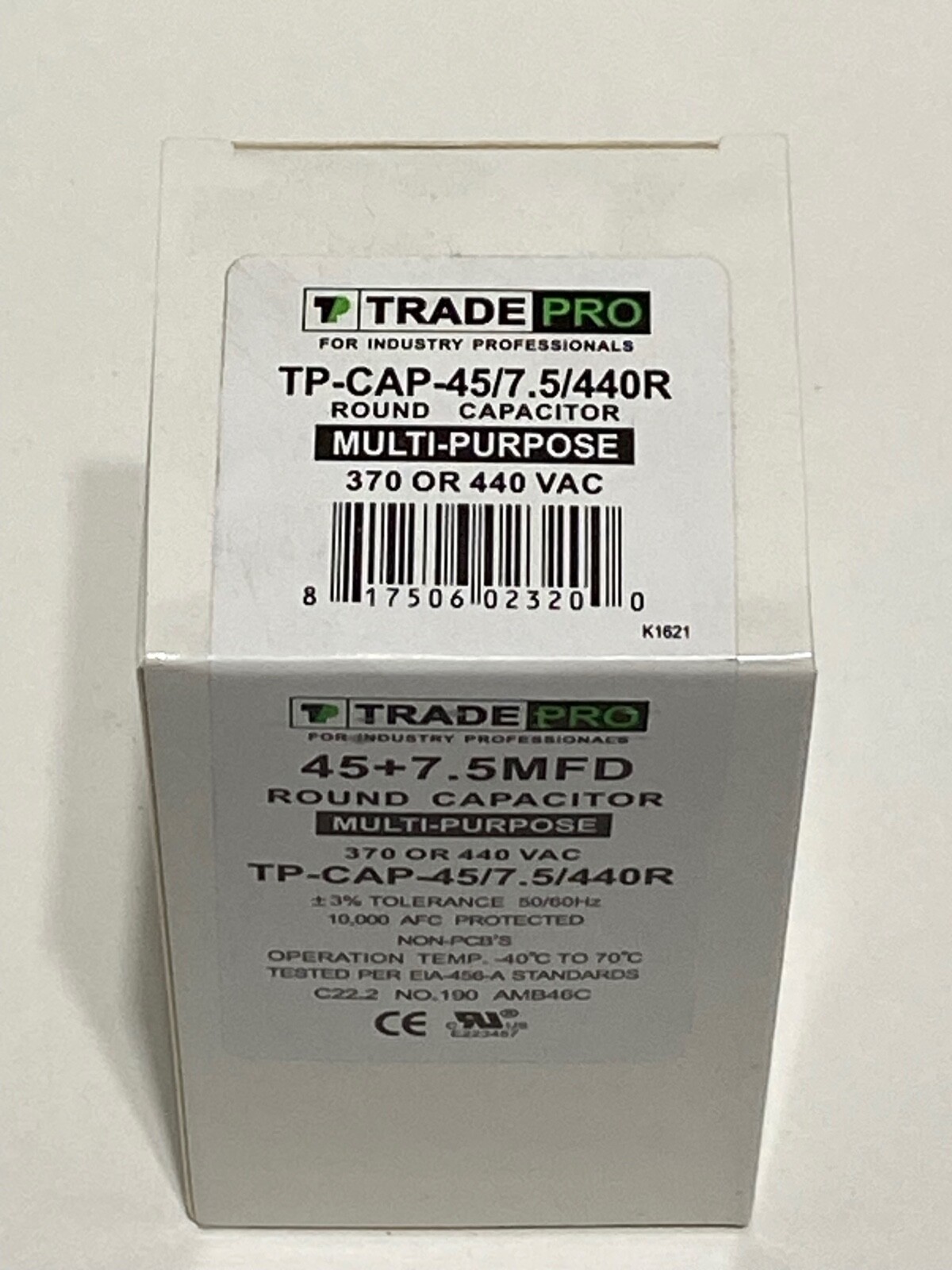 NEW – TRADEPRO – TP-CAP-45/7.5/440R – 45+7.5 MFD 440 Volt Round Run Capacitor
