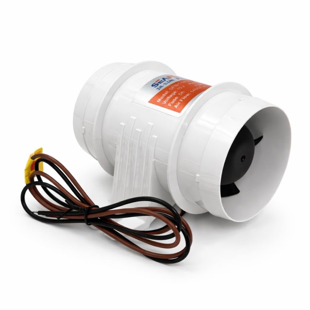 SEAFLO 3″ in-Line Bilge Blower Fan, 145CFM, 12V, 3.0A Max Draw, 5-Blade 3″