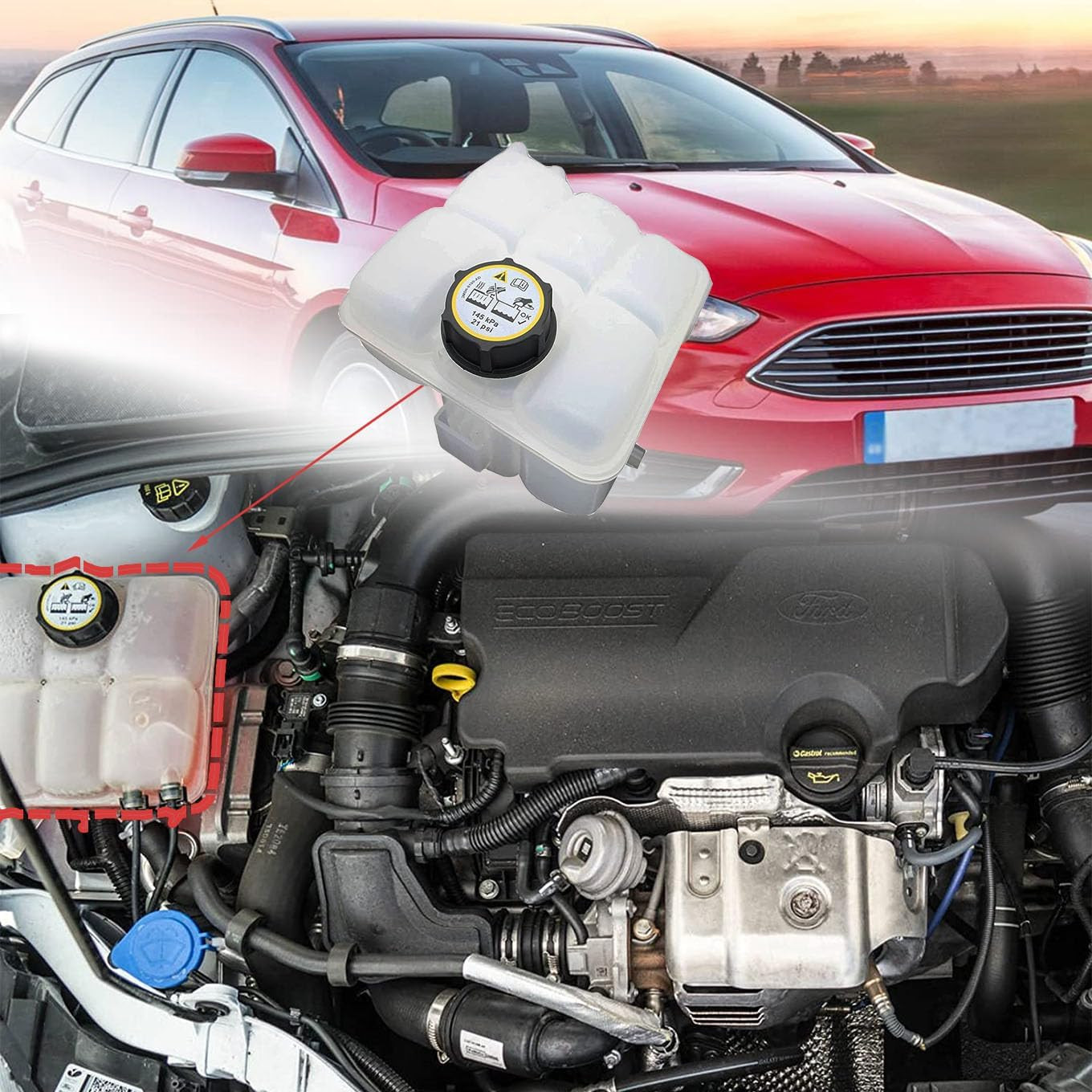 603382 Front Engine Coolant Reservoir Compatible with 2012-2018 F-Ord Focus CV6Z