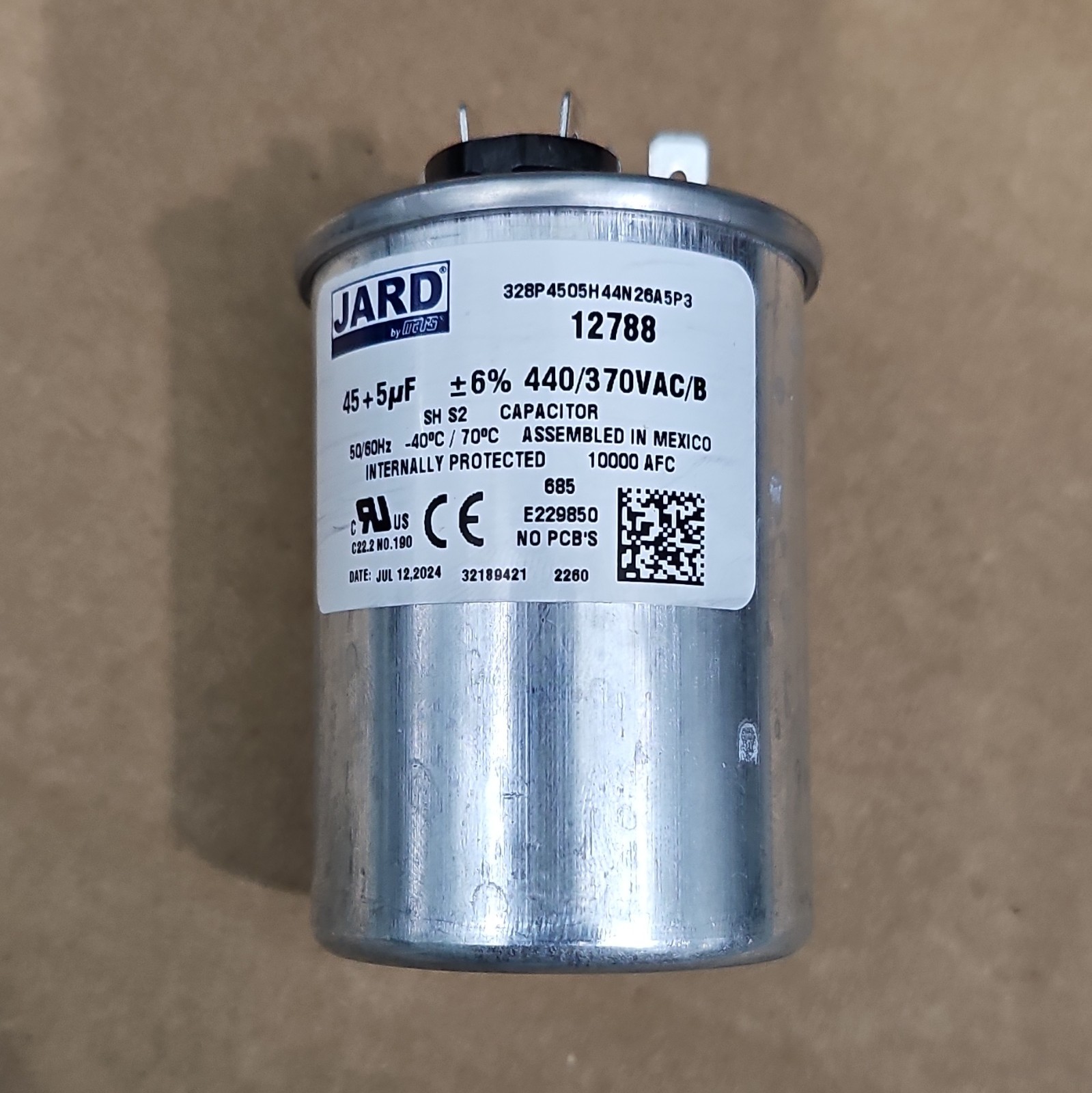 Jard 12788 Dual Run Capacitor 45/5 uF 440/370 VAC MPN 328P4505H44N28A5P3
