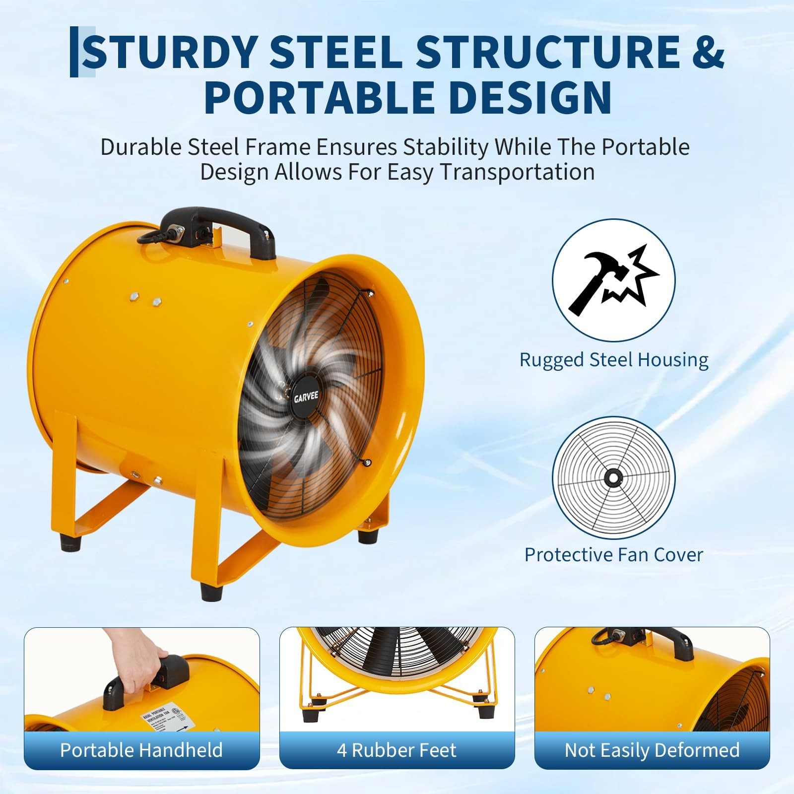 12” Utility Blower Fan 3500 CFM Ventilator Extractor Fan with 32.8ft Duct Hose