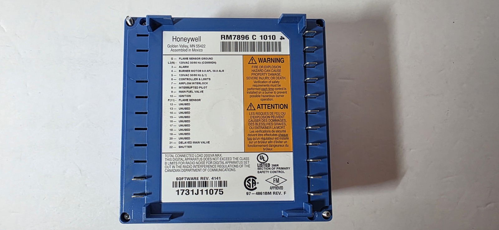 Honeywell RM7896C1010 On-Off Primary Burner Control w/ Pre & Post Purge