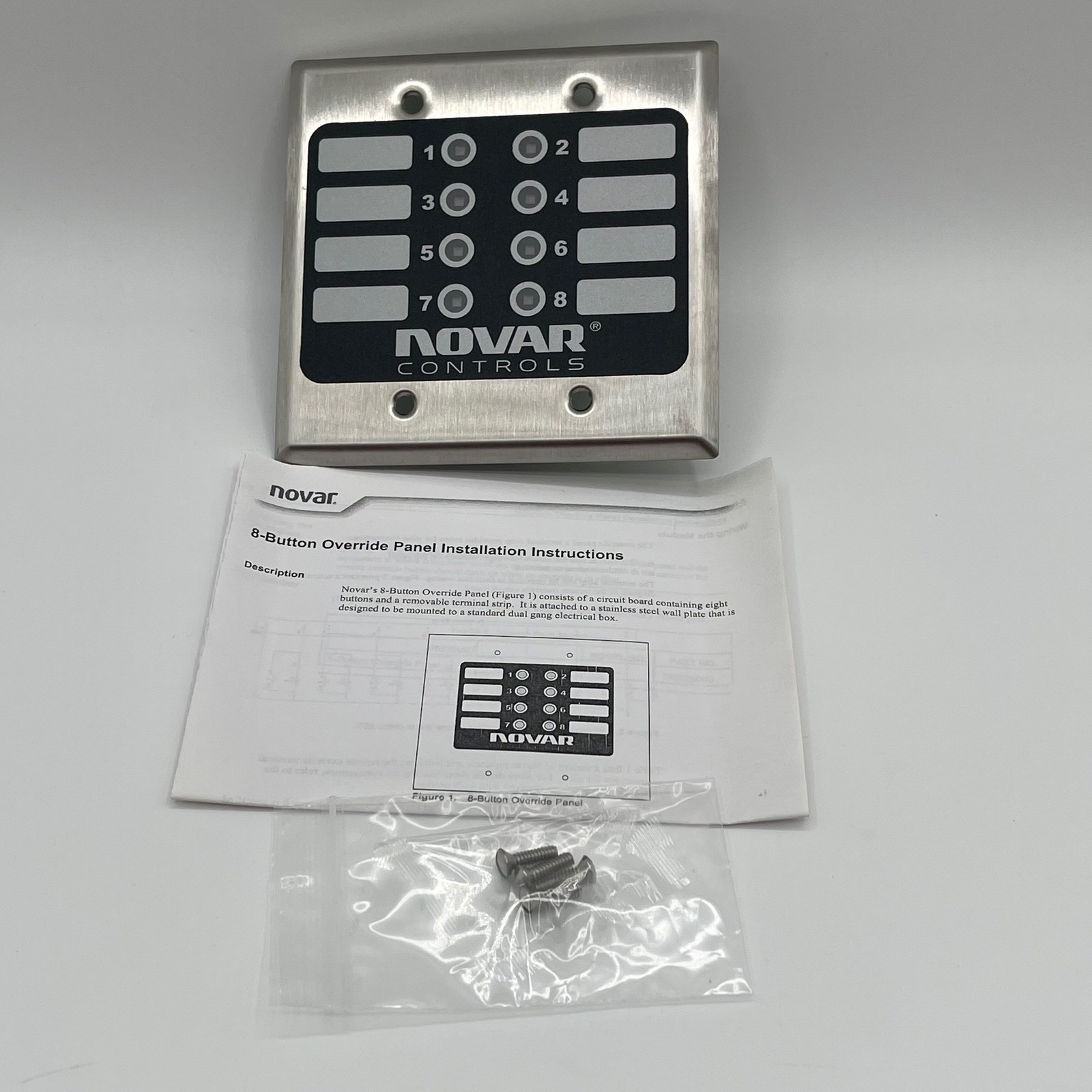 Novar Controls 8-Button Override Panel 8BO/R ORO Stainless Steel Dual Gang NEW