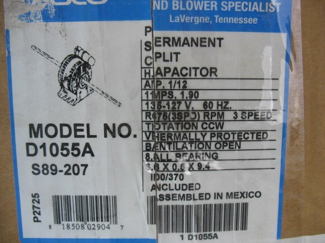 FASCO D1055A CONDENSER FAN MOTOR, 115 TO 127V AC, 1-PHASE, 1/12 HP, 833KW0, -NEW