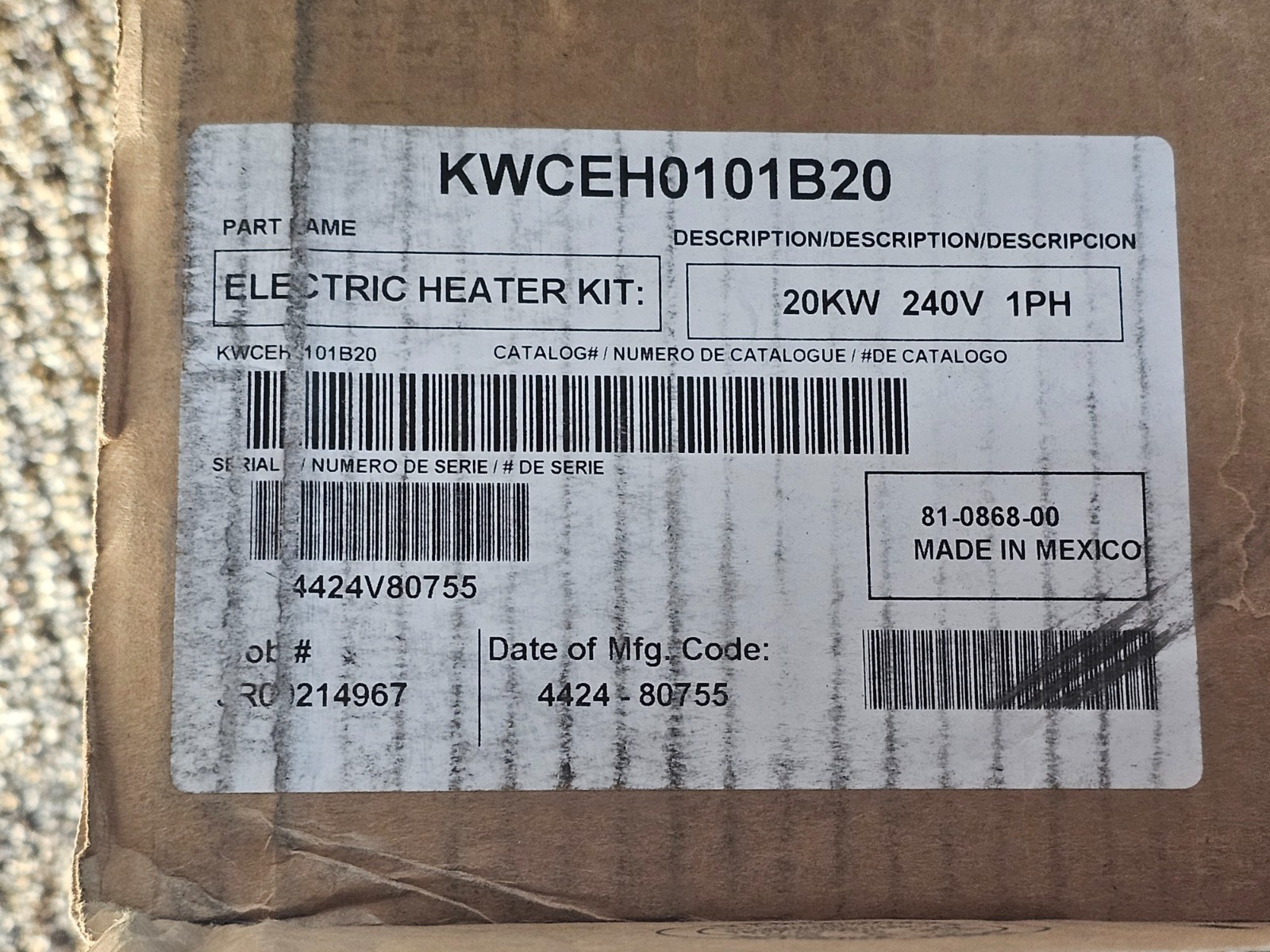 Electric Heater 20KW 240V 1 Phase KWCEH0101B20 For GC Geothermal Heat Pumps