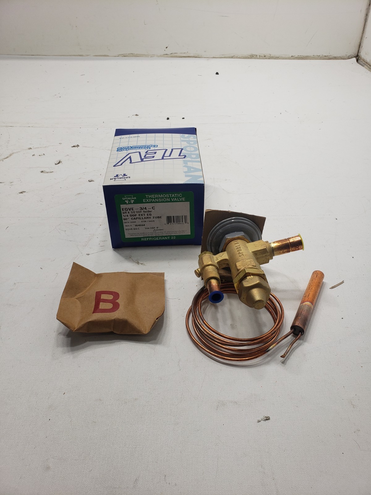 Sporlan Thermostatic Expansion Valve EGVE-3/4-C 3/8×1/2 ODF Solder 1/4 ODF EXT