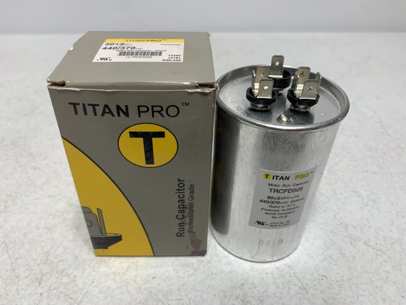 Titan Pro TRCFD505 Motor Run Capacitor 50+5MFD 440/370VAC Round