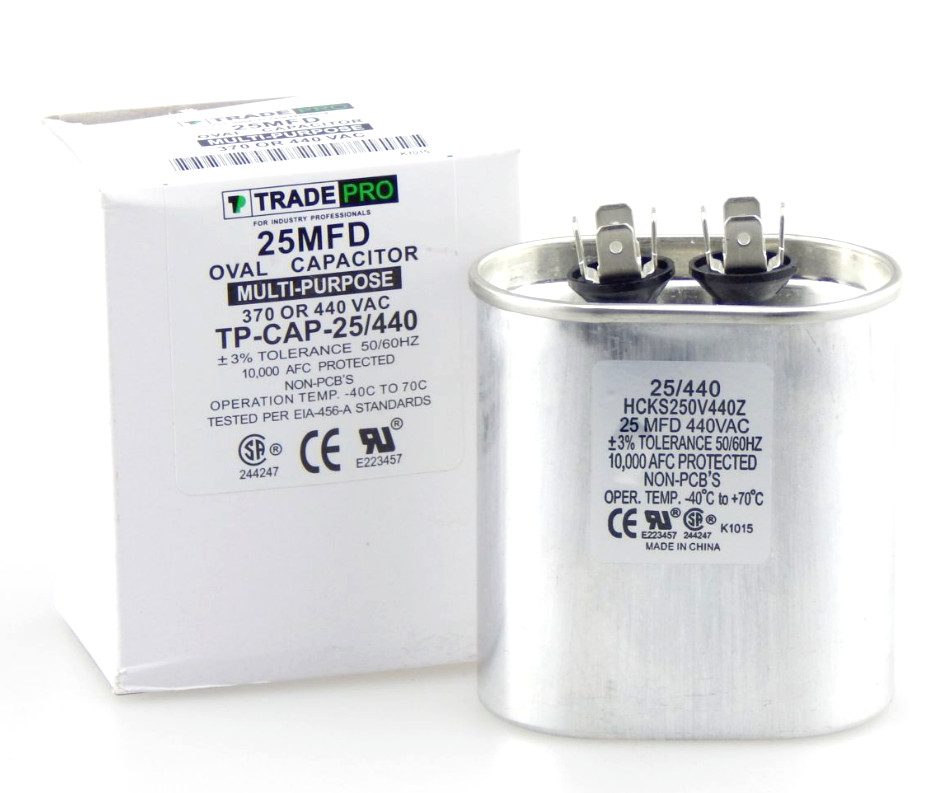 NEW – TRADEPRO – TP-CAP-25/440 – 25 MFD 440 Volt Oval Run Capacitor. 25/440