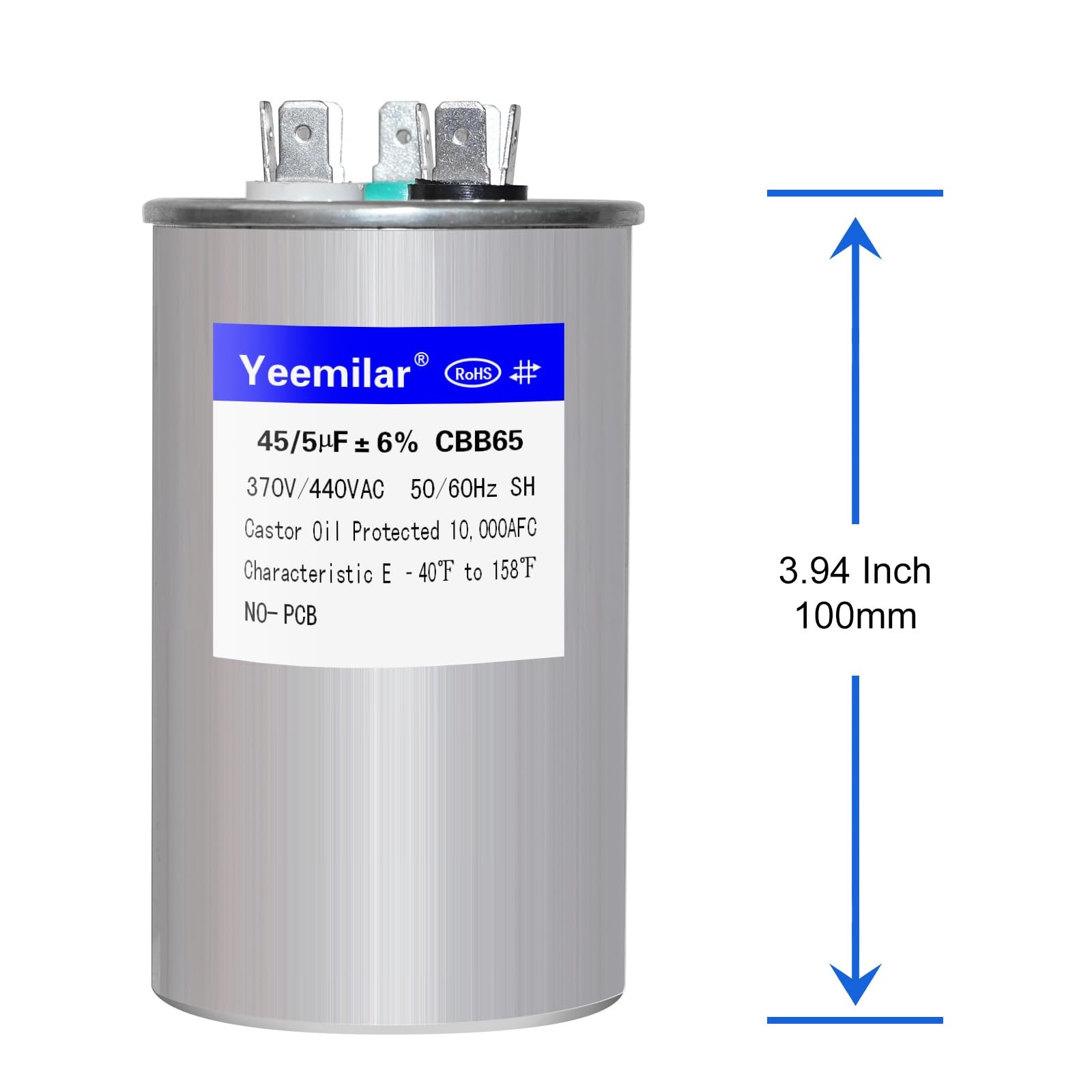 45+5 uF 45/5 MFD ±6% 370V/440V CBB65 AC Capacitor, Dual Run Round Capacitor…