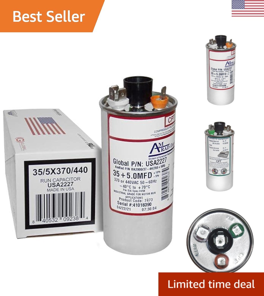 Goodman U.S.A. 35 + 5 uf 370/440 VAC Dual Universal Capacitor for HVAC Systems