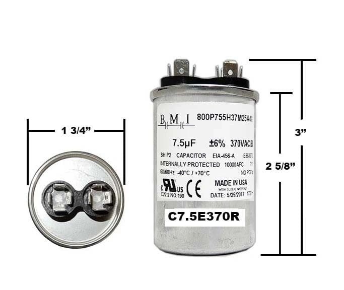 7.5 MFD 370 VAC Round Run Capacitor