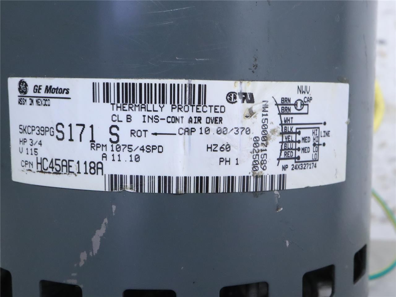 GE Motors 5KCP39PGS171S Furnace Blower Motor 3/4HP 1075RPM 4SPD 115V HC45AE118A