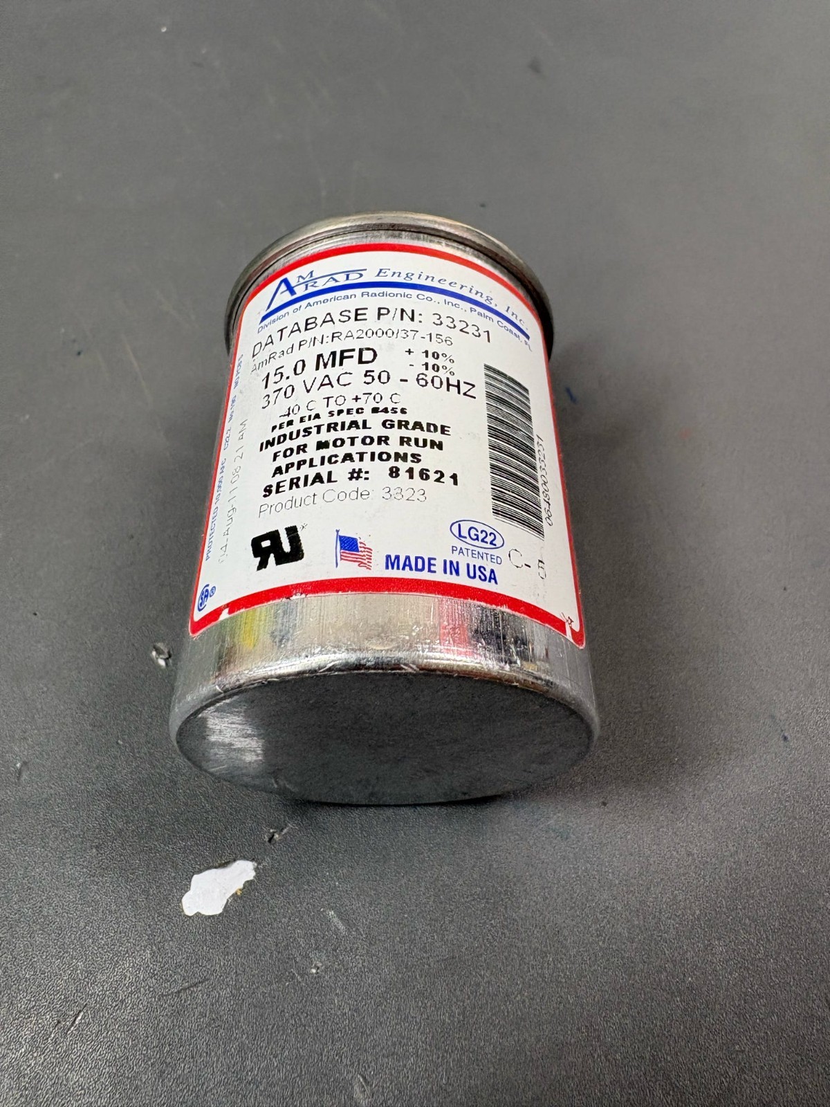 AmRad 15uF 370VAC Motor Run Capacitor RA2000/37-156 HVAC USA 33231