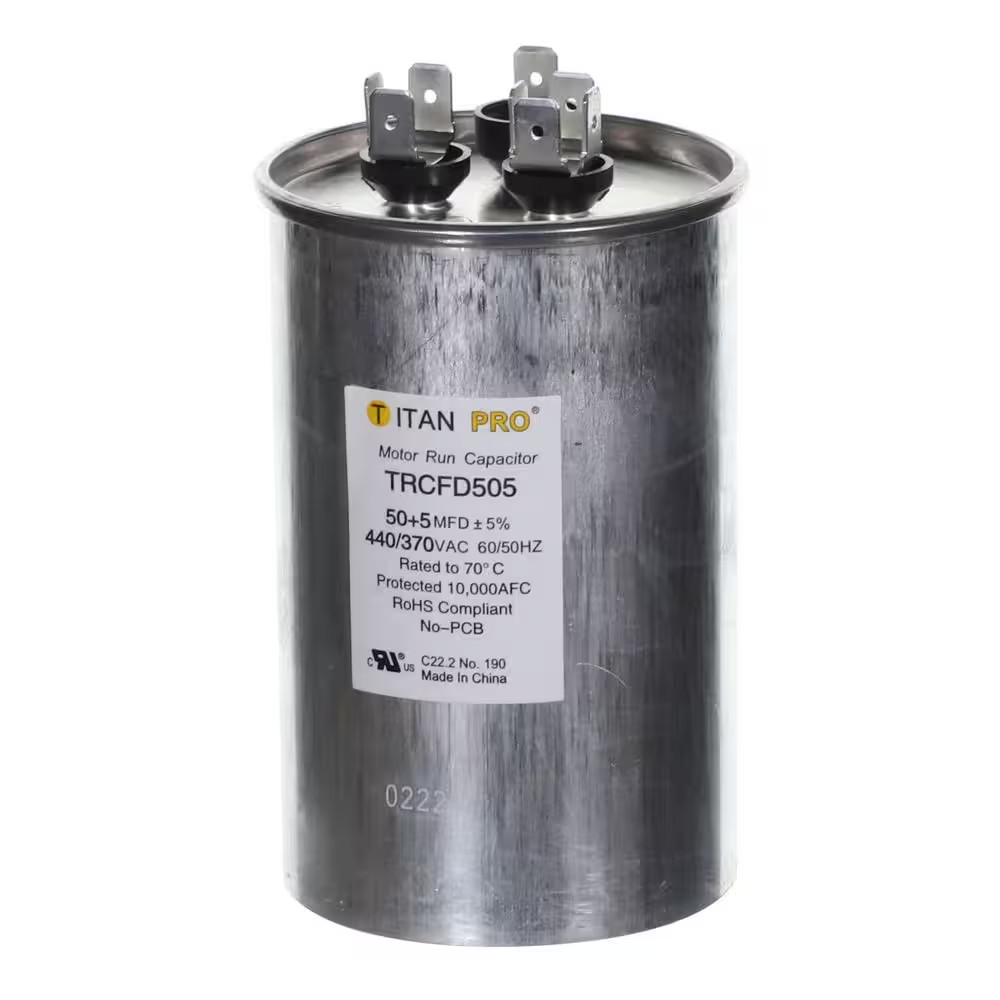 TitanPro TRCFD505 HVAC Round Dual Motor Run Capacitor 50/5 MFD/UF440/370 Volts