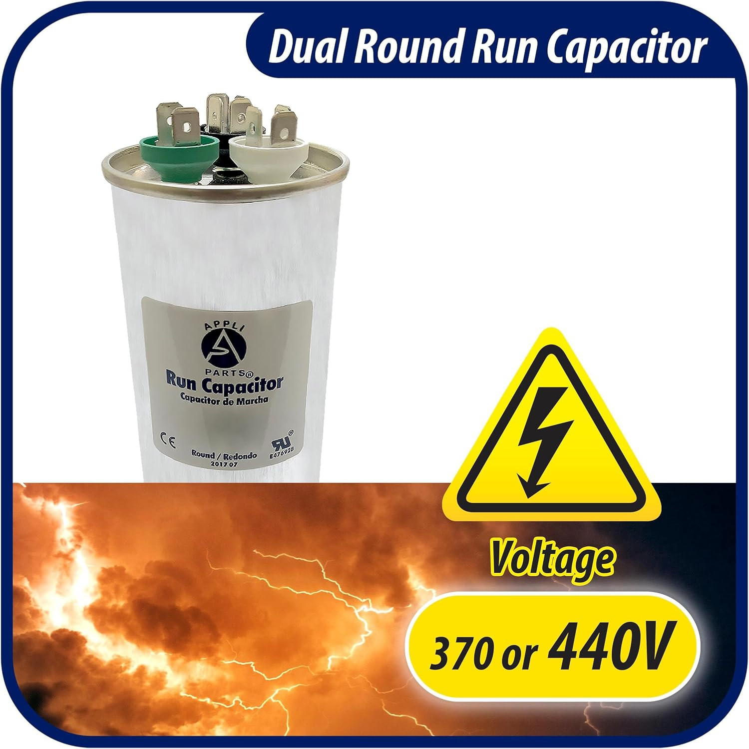 Dual Run Capacitor 40+5 Mfd 370/450 VAC for CON-40/5-450 HVAC
