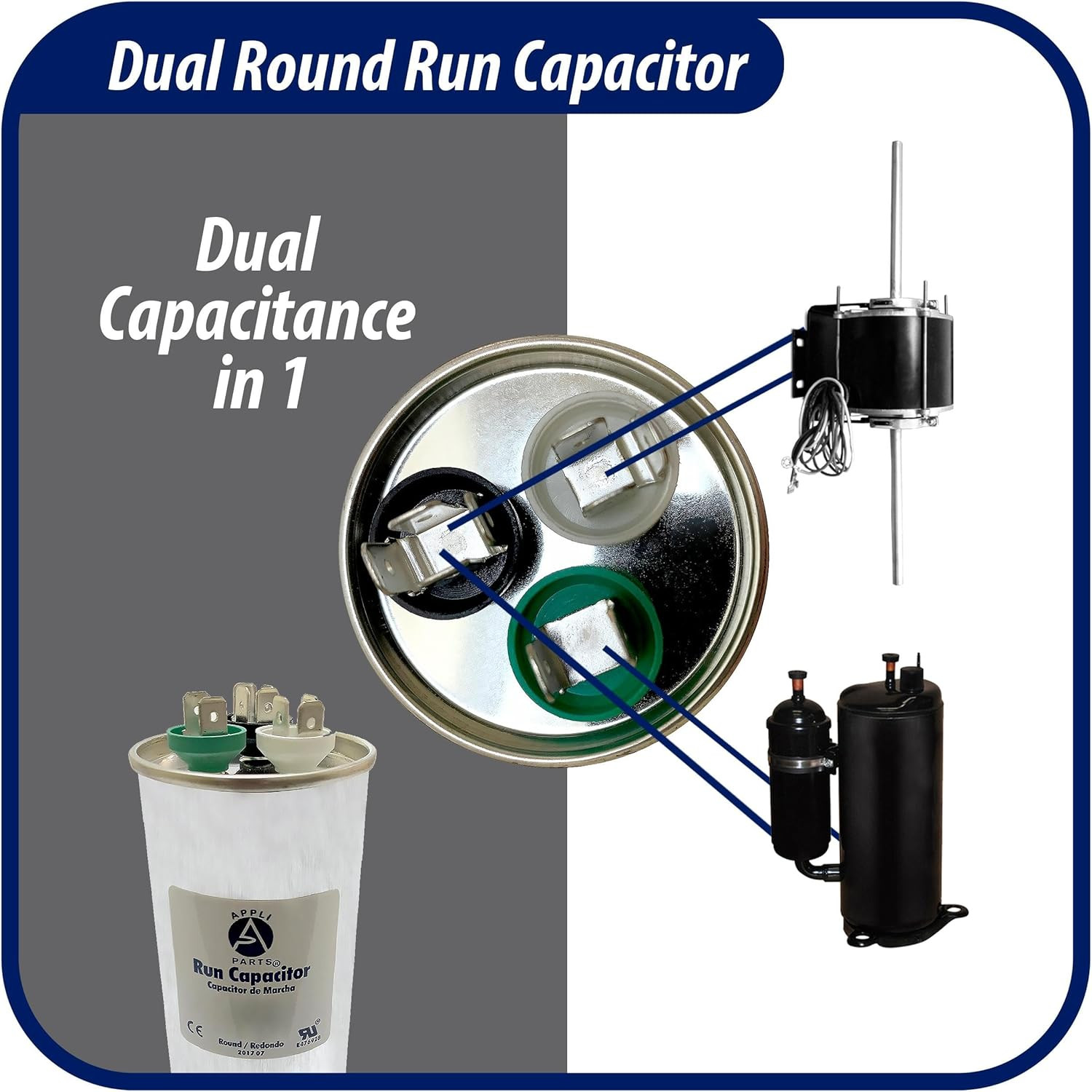 Dual Run Capacitor 40+5 Mfd 370/450 VAC for CON-40/5-450 HVAC