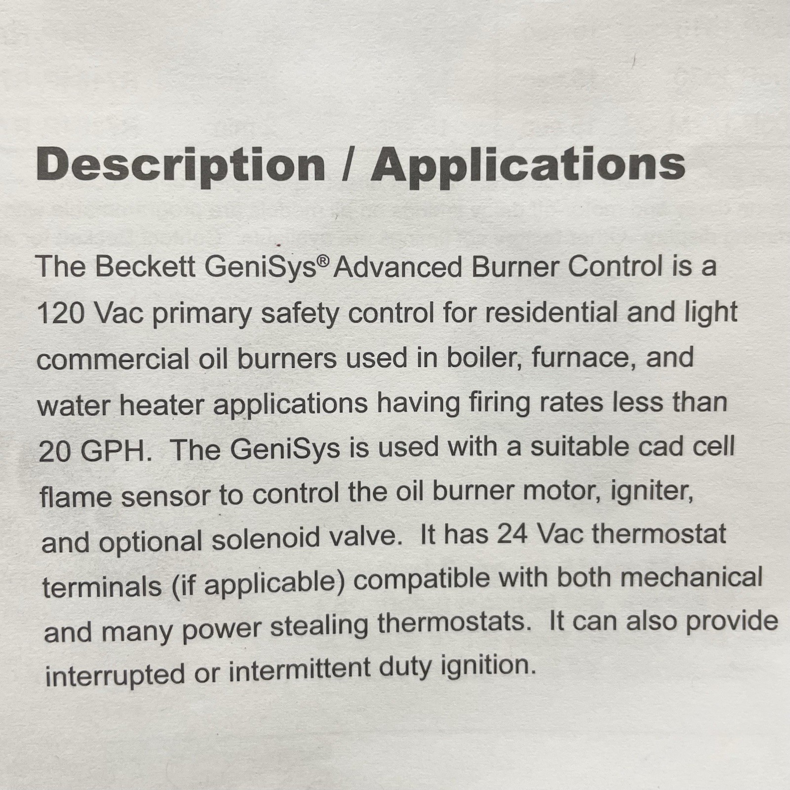 Beckett Genisys 7505 120V Oil Burner Primary Control 7505B-1500