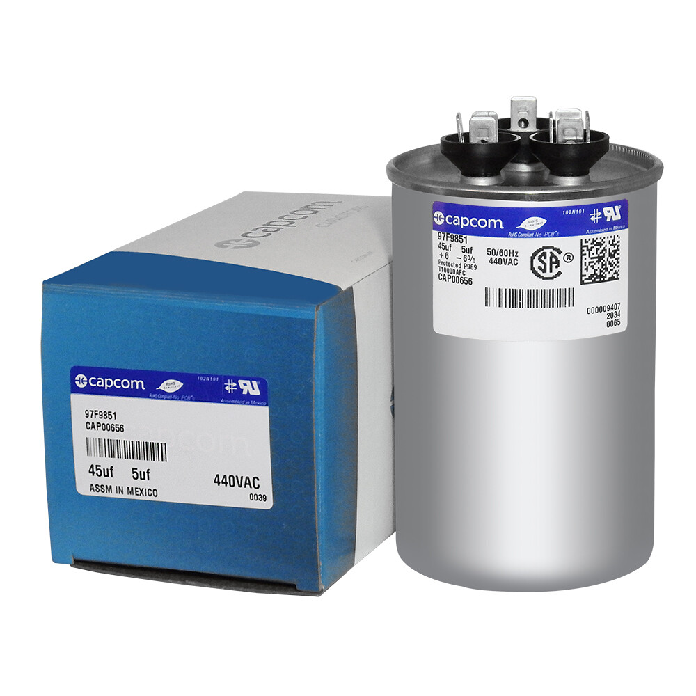 Trane Dual Capacitor 45/5 uf MFD 440 VAC replaces GE Genteq CPT-0656 CPT00656