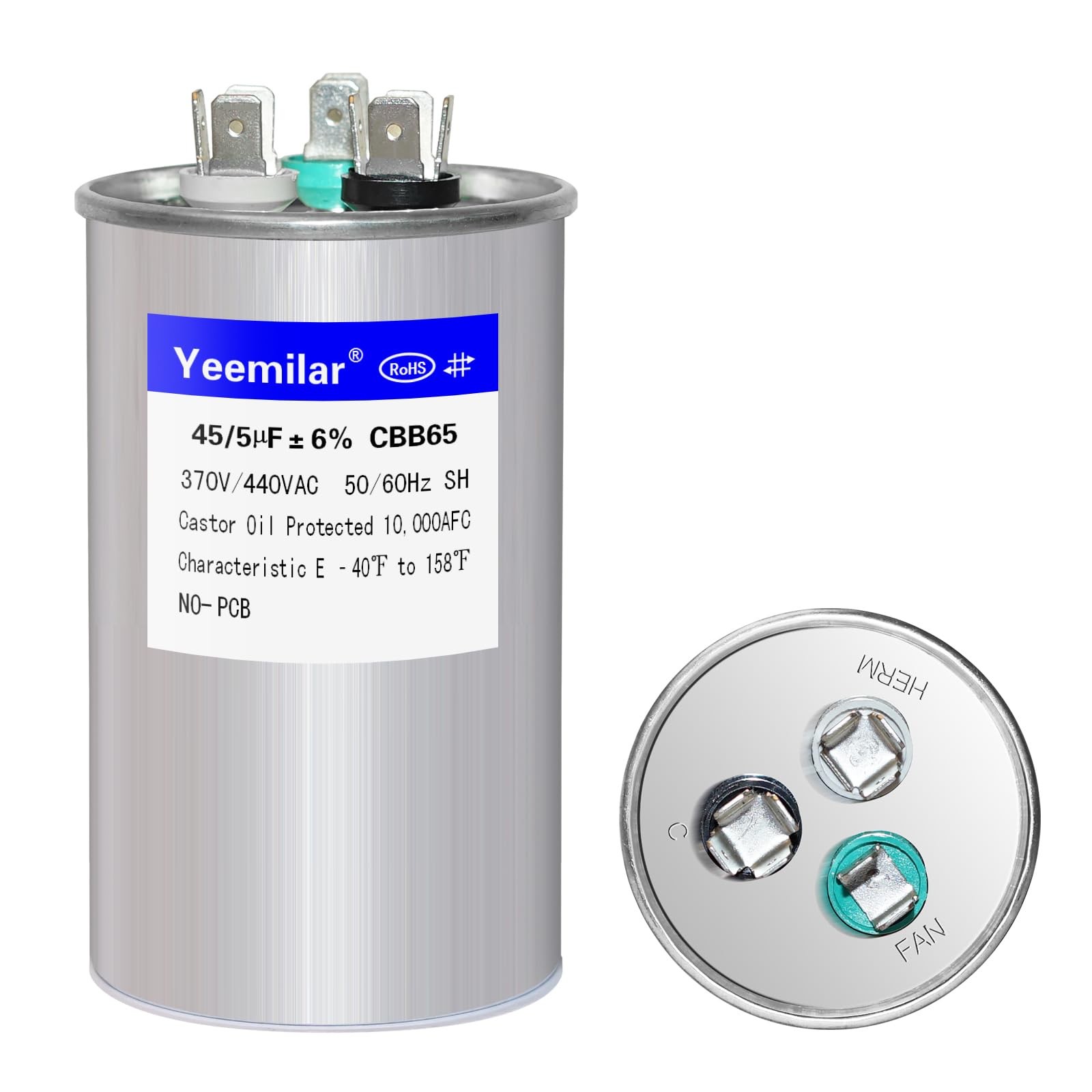 45+5 uF 45/5 MFD ±6% 370V/440V CBB65 AC Capacitor, Dual Run Round Capacitor…