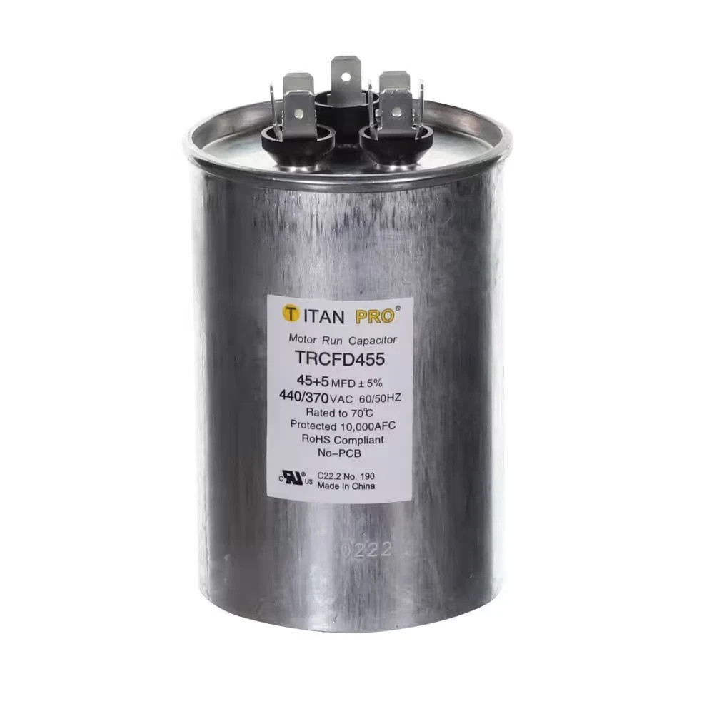 TitanPro TRCFD455 HVAC Round Dual Motor Run Capacitor. 45/5 MFD/UF440/370 Volts
