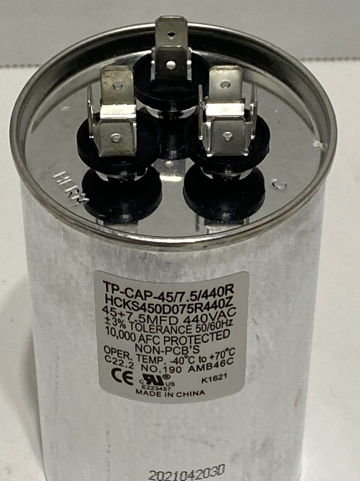 NEW – TRADEPRO – TP-CAP-45/7.5/440R – 45+7.5 MFD 440 Volt Round Run Capacitor