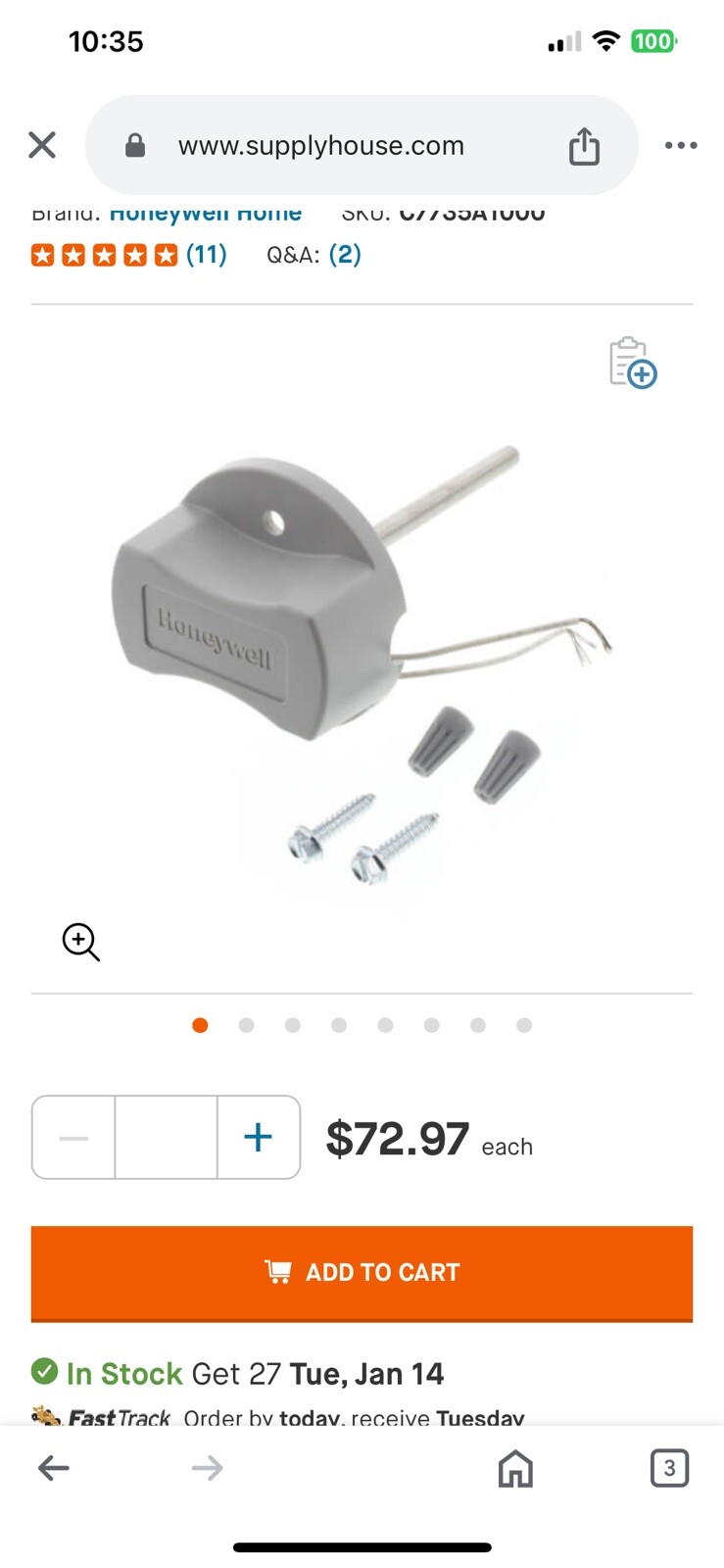 1-Honeywell Home 50062329-001 10K Discharge/ Return Air Sensor