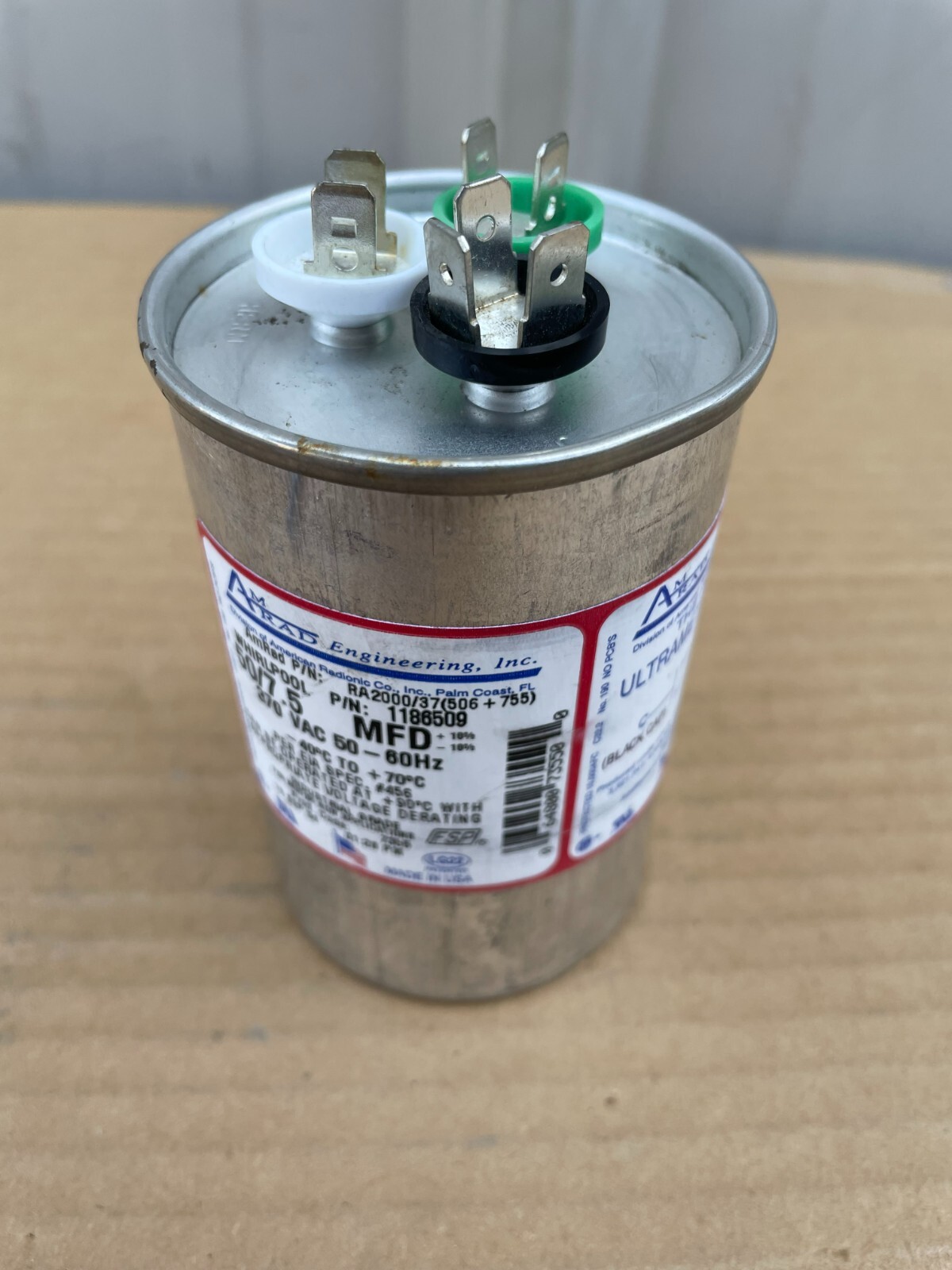 AmRad Run Capacitor 50 + 7.5 uf MFD 370 VAC Made in USA
