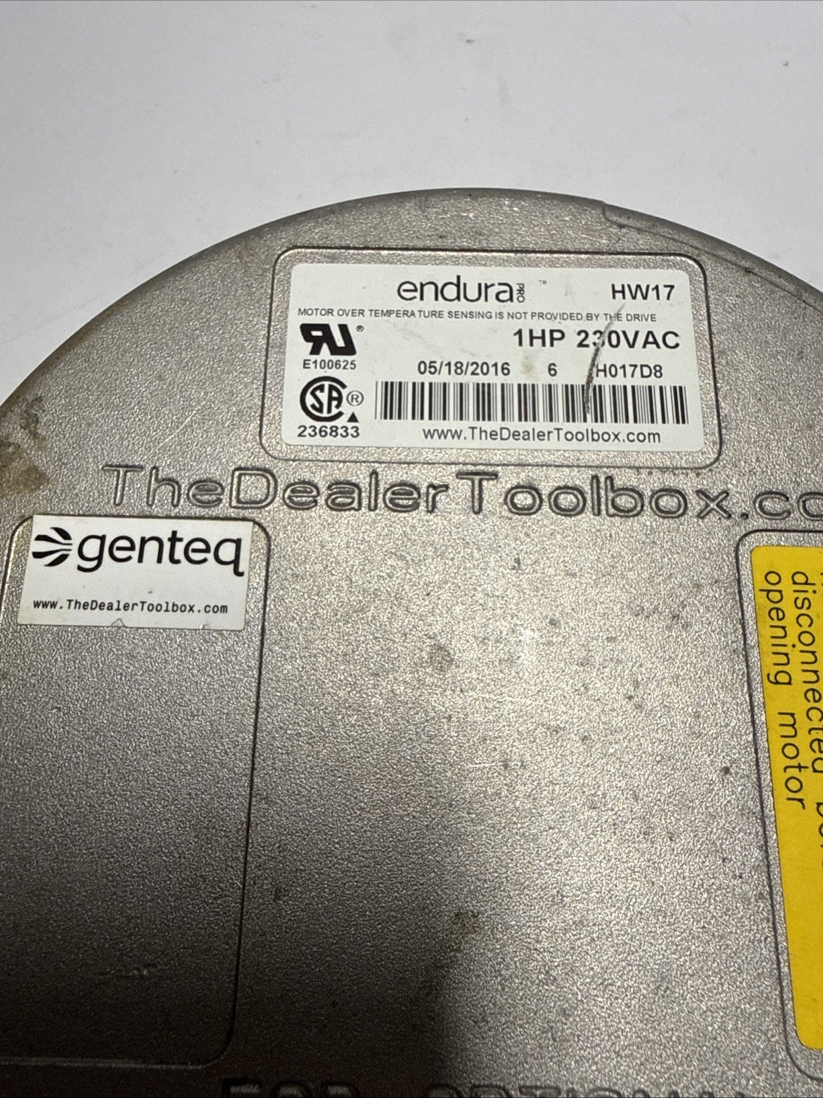 Genteq Endura HW17 230VAC 1HP CW LE rotation used tested #Z618