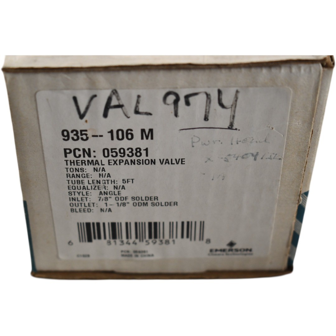 NEW Emerson 935–106 M PCN 059381 Thermal Expansion Valve 5FT 7/8 x 1-1/8 Solder