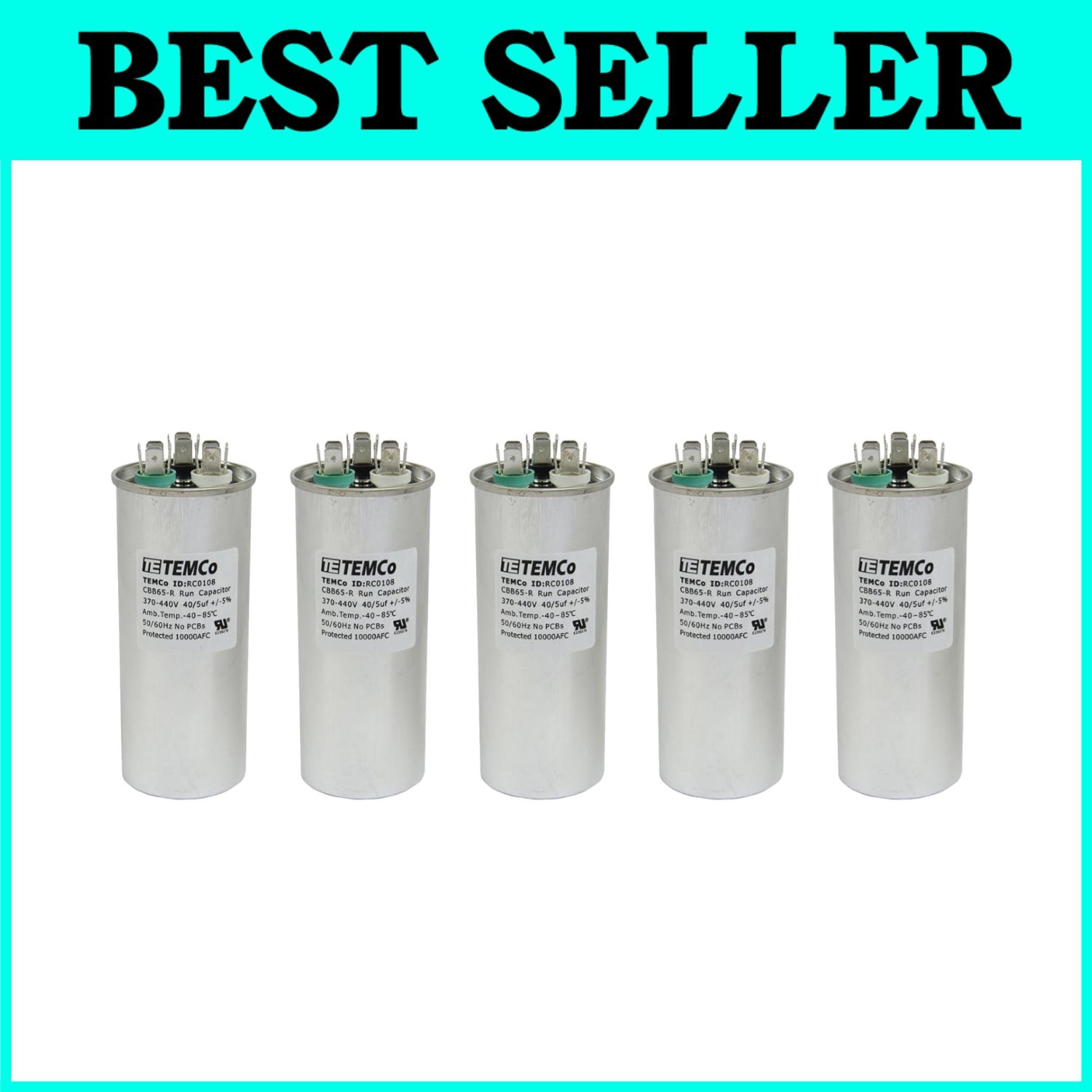 5 Pack Round Dual Run Capacitor TEMCo 40/5 MFD
