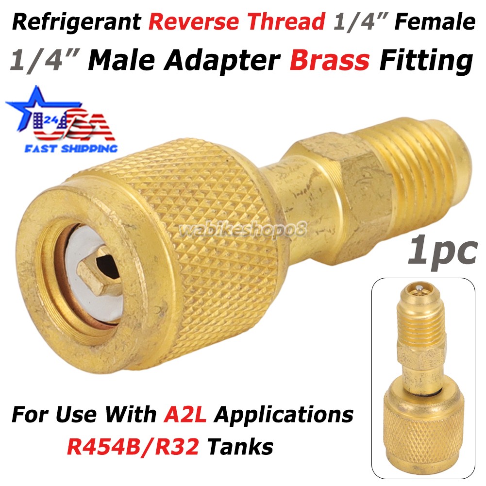 HVAC R32 Reverse Thread 1/4” Female, 1/4” Male Adapter For A2L R454B/R32 Tanks
