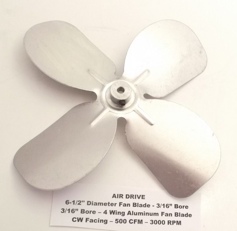 AIR DRIVE 6-1/2″ Diameter x 3/16″ Bore Fan Blade – 4 Wing Aluminum Fan Blade CW