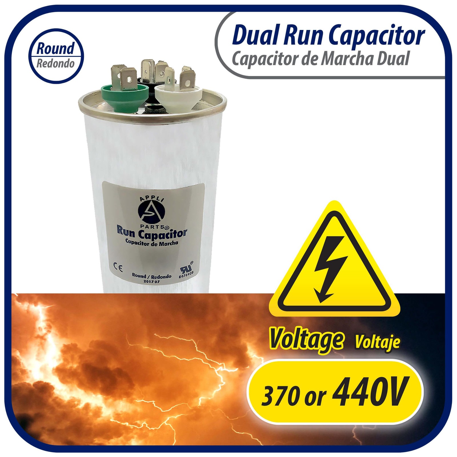 Appli Parts Dual Run Capacitor for ac 40+7.5 Mfd uF (microfarads) 370VAC or 450V