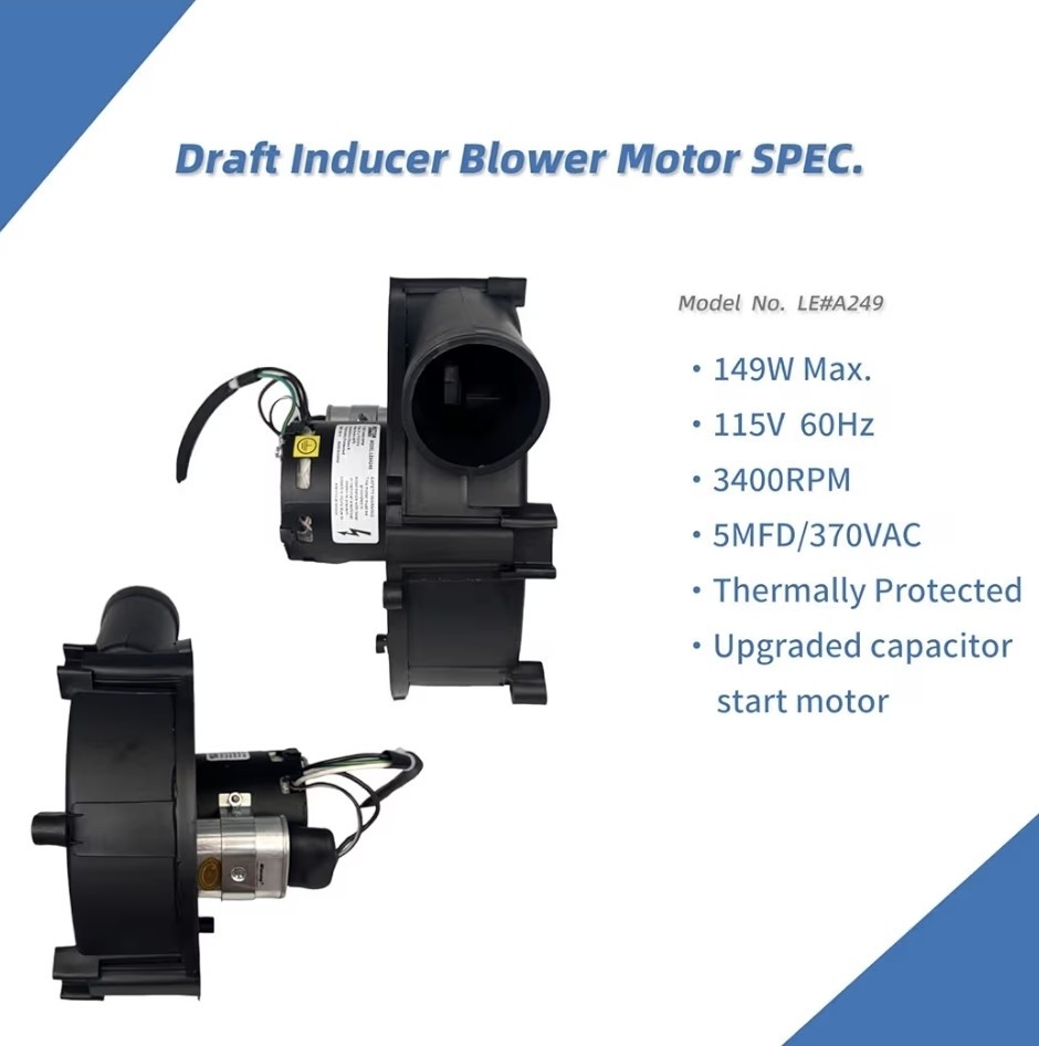 A249 Furnace Draft Inducer Blower Motor 115V 3400Rpm Replacement For Lennox