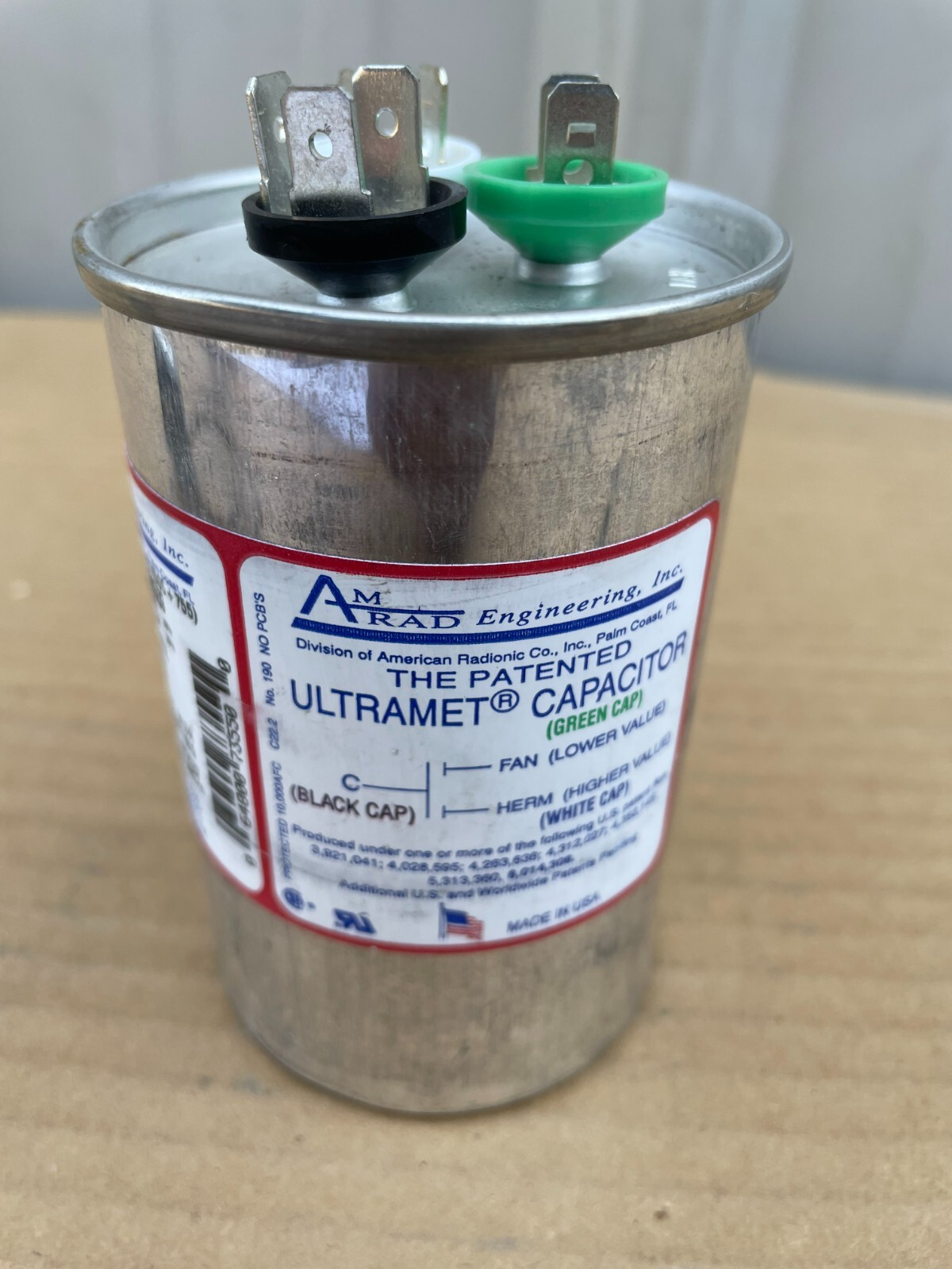 AmRad Run Capacitor 50 + 7.5 uf MFD 370 VAC Made in USA