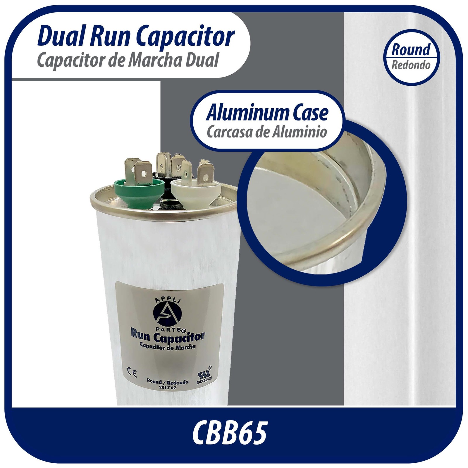 Appli Parts Dual Run Capacitor for ac 70+10 Mfd uF (microfarads) 370VAC or 450VA