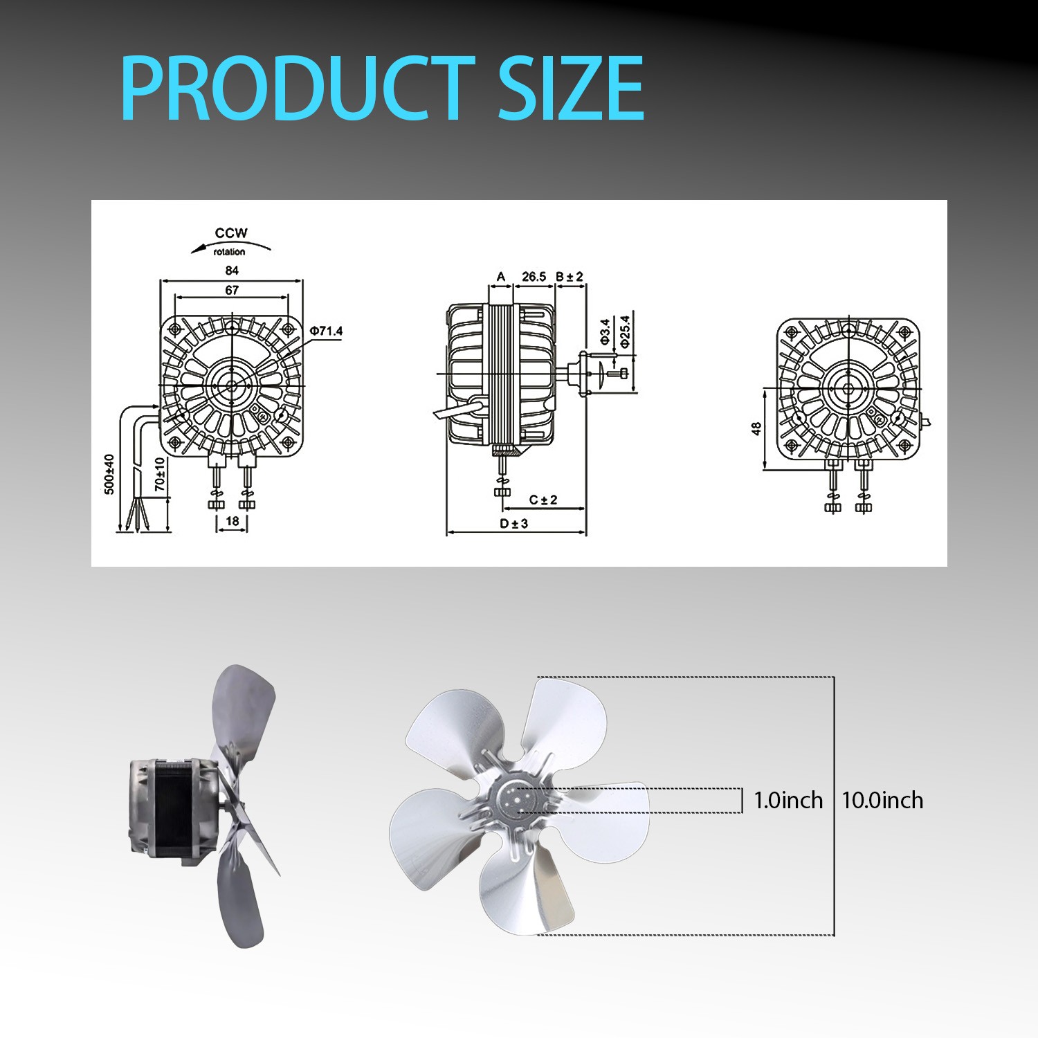 Condenser Fan Motor Replace Part#YZF18-25 18/70W 120V 60Hz 1.01A 1550 r/min
