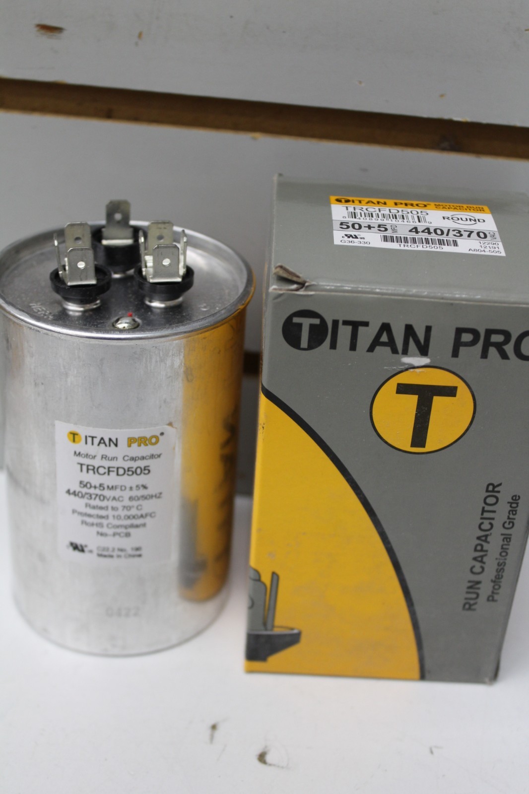 TitanPro Round Motor Run Capacitor 50+5MFD 440/370VAC TRCFD505 NEW