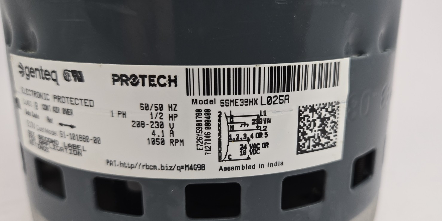 Rheem 1/2 HP X13 Blower Motor 1050 RPM CCWLE 230V 51-101880-00 5SME39HXL025A