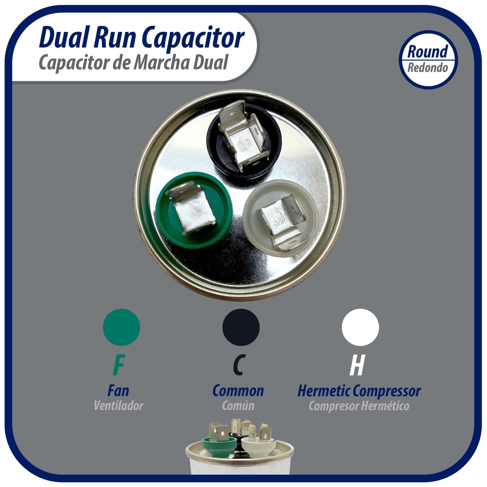 Appli Parts Dual Run Capacitor for ac 40+7.5 Mfd uF (microfarads) 370VAC or 450V