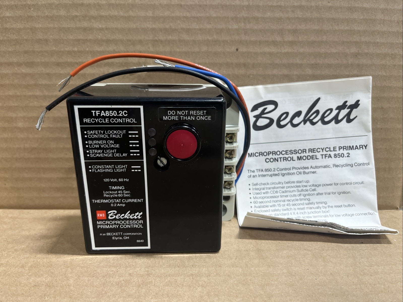 Beckett TFA850.2V Microprocessor Recycle Primary Control For Oil Burners *NOS*