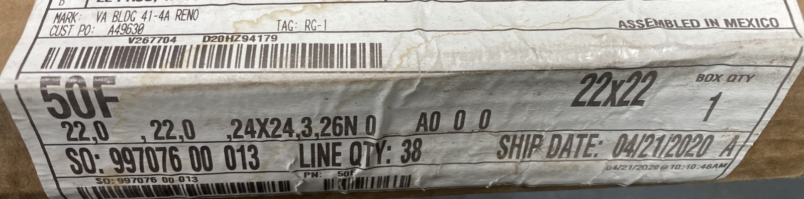 Titus 50F 2′ x 2′ All Aluminum Eggcrate Air Return 22″ x 22″ area, New Old Stock