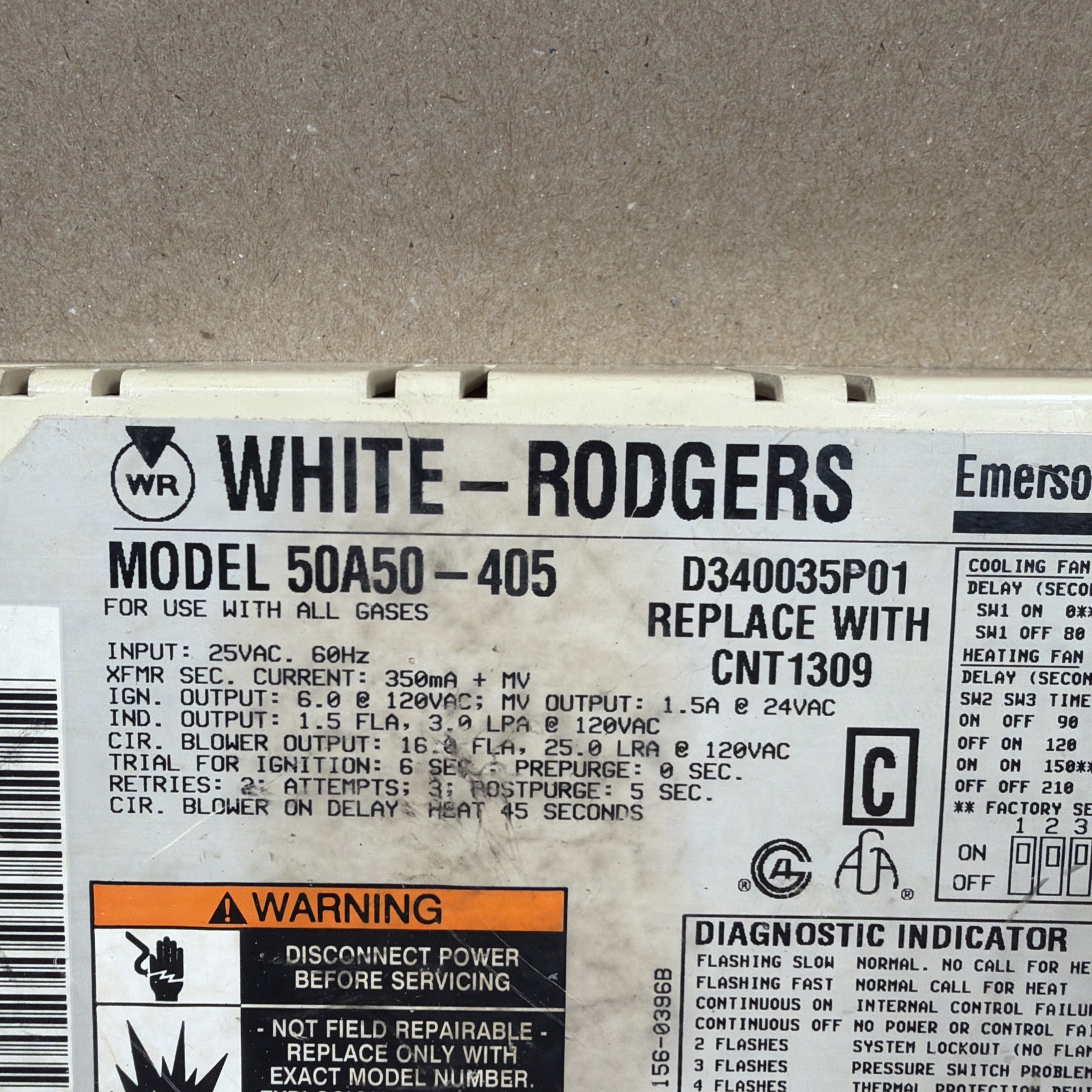 🔥🔥 White Rodgers Control Board Ignition Furnace CNT1309 50A50-405 D340035P01