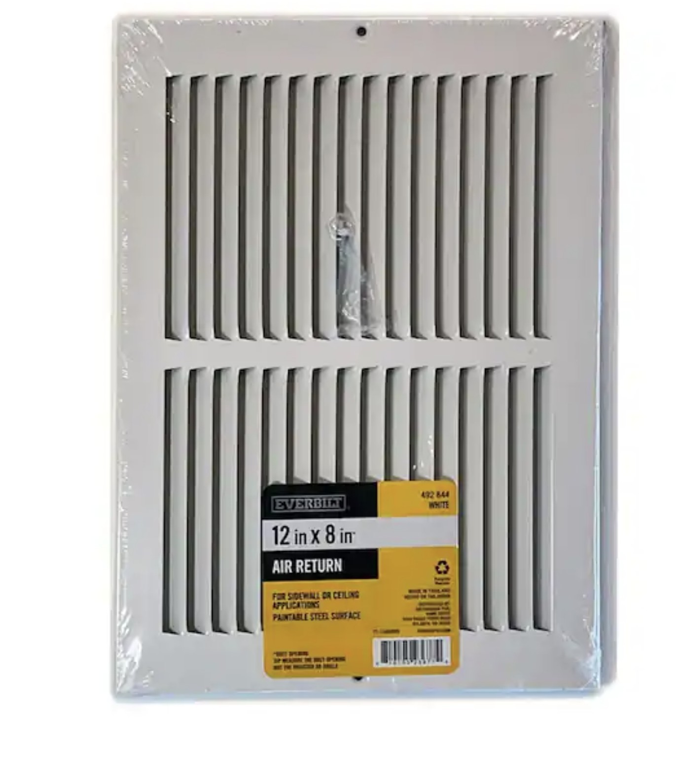 12 In. X 8 In. Steel Return Air Ceiling/Sidewall Grille In White by Everbilt