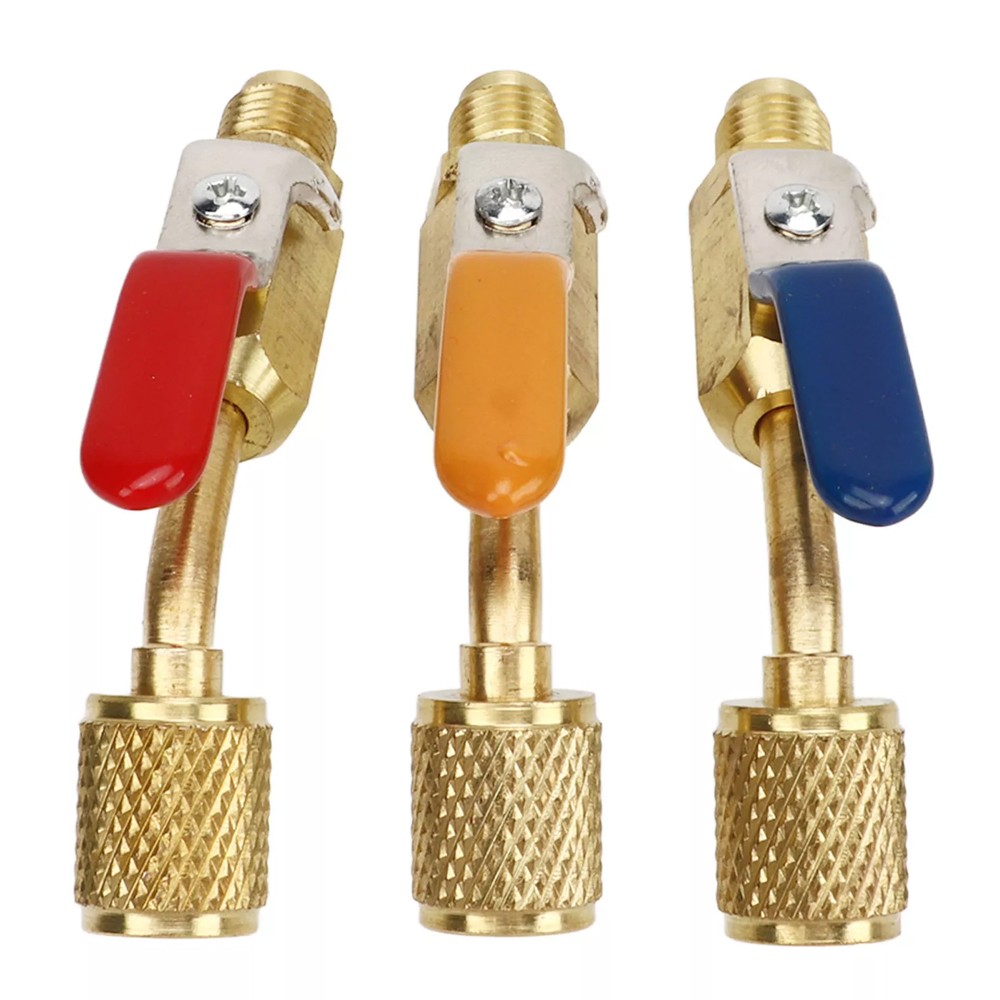 3PCS Charging Hoses AC Refrigerant Tools 1/4“SAE Coolant Angled Small Ball Valve