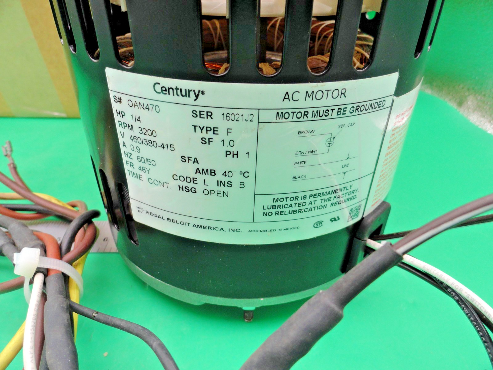 CENTURY OAN470 3S052 1/4″HP CONDENSOR MOTOR 460VOLTS 3200 RPM