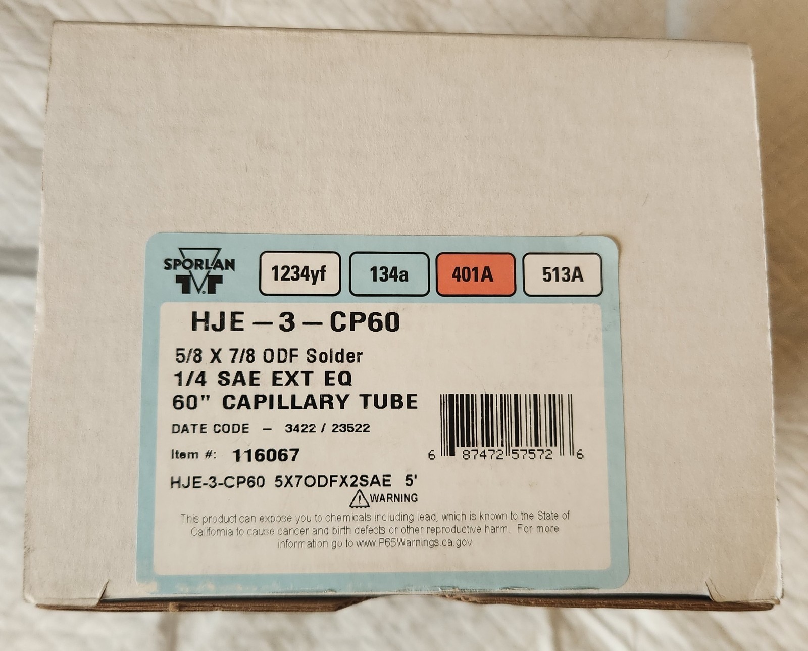 Sporlan TXV HJE-3-CP60 5/8 X 7/8 ODF, 1/4 SAE Ext EQ, 1234yf, 134a, 410A, 513A