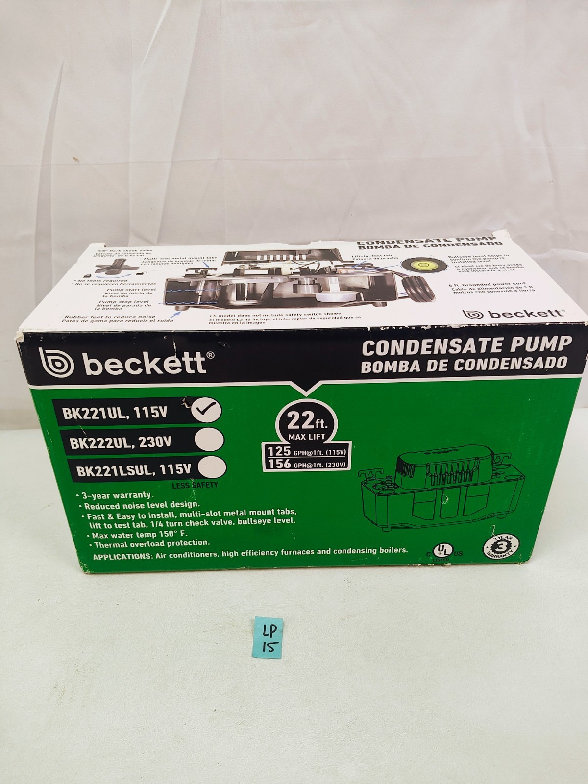 Beckett BK221UL Condensate Pump w/ Safety Switch